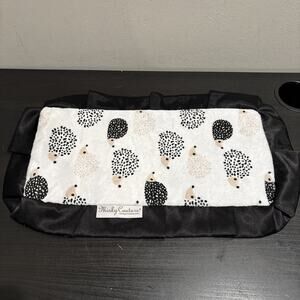 MINKY COUTURE White Black Baby Security Blanket Burb Cloth Porcupine Hedgehog